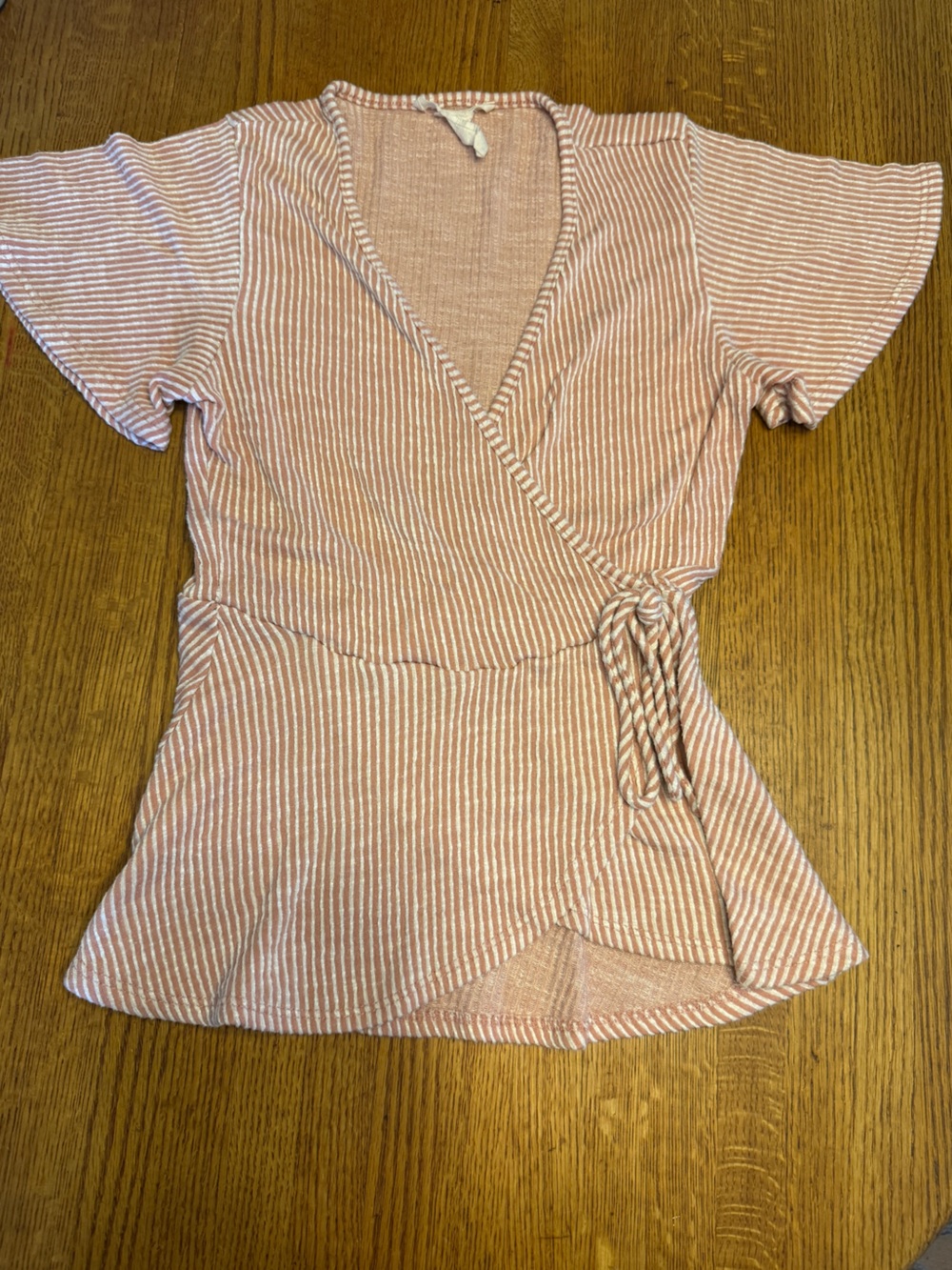 Striped Pink Wrap-Style Top